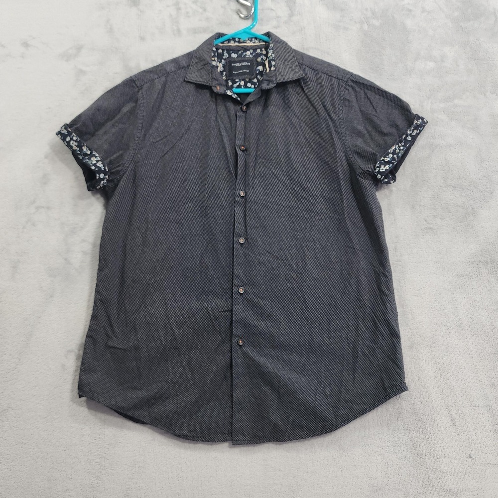 Denim & Flower Shirt Mens M Black Polka Dot Short Sleeve Button Up Casual Preppy